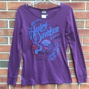 Harley-Davidson Biker Built Purple/ Blue Metallic Graphic Long Sleeve T-Shirt M